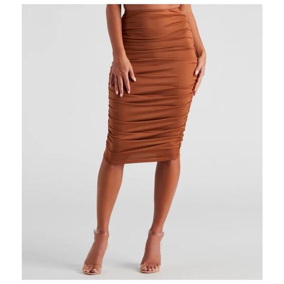 House of Harlow 1960 Dresses & Skirts - House Of Harlow 1960 Skirt Women's Small Midi Ruched High Rise Burnt Orange